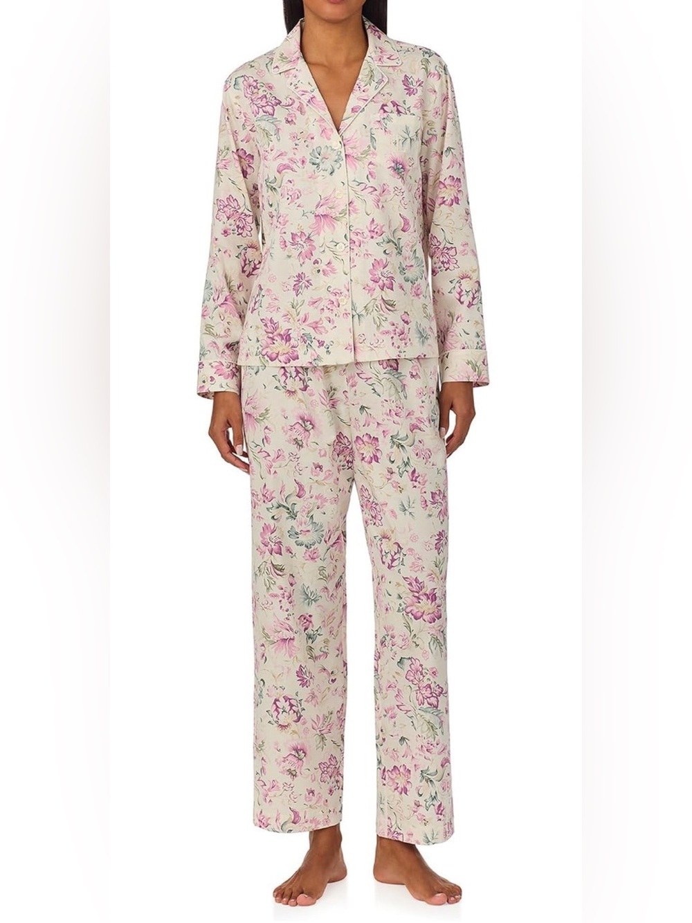 Lauren Ralph Lauren womens Long Sleeve Woven Notch Collar Pajama Set Size S